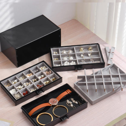 YUFONG Earring Organizer Box Acrylic Jewelry Organizer with 3 Drawers 54 Adjustable Grids Clear Stackable Earring Holder Velvet Trays Ring Display Case for Women Girls (Beige)
