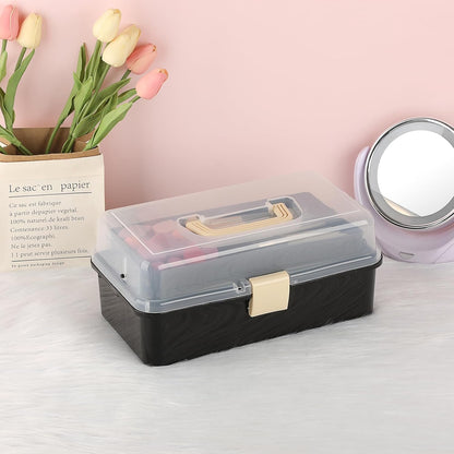 BTSKY 3-Layer Plastic Dividing Storage Box Craft Organizer and Storage with Adjustable Spacers Portable Handled Art Supply Organizer Multipurpose Home Utility Box for Medicine Sewing(Haze Green)