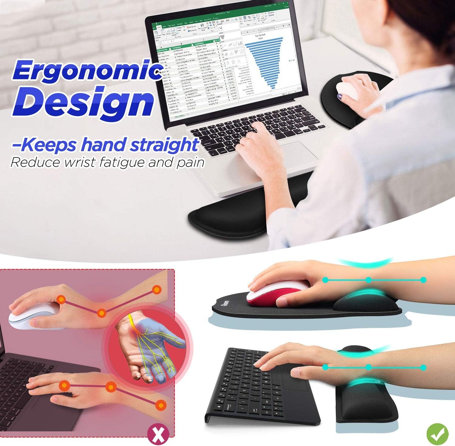 Gimars Upgrade Enlarge Superfine Fibre Soft Smooth Gel Ergonomic Mouse Pad Wrist Support and Keyboard Wrist Rest for Computer, Laptop, Mac, Gaming and Office, Durable, Comfortable and Pain Relief