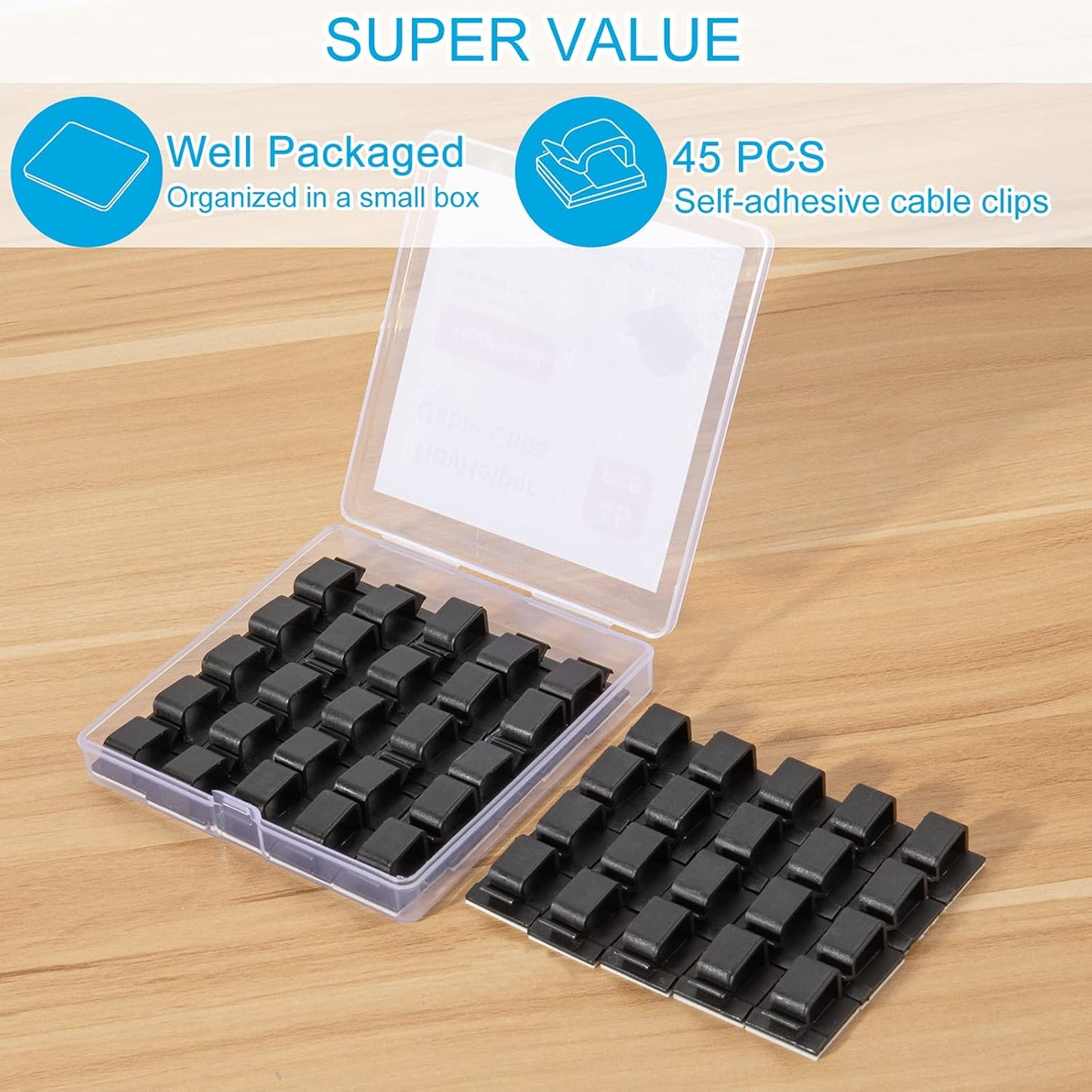 120 PCS Cable Clips, Adhesive Cord Clips for Wires on Wall, Strong Wire Clips Holders Cord Organizer for Cable Management, Christmas Lights, USB, Phone Charger, Cat 6, Car Dash Cam (Small, Black)