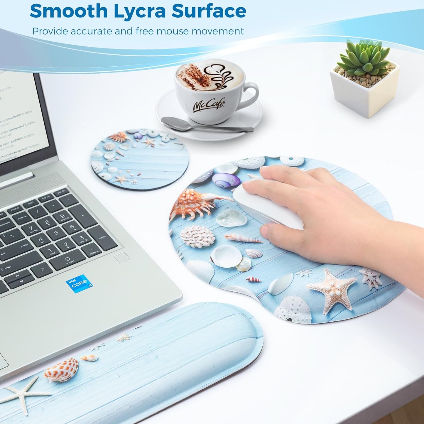 Mouse Pad and Keyboard Wrist Rest Support, with Non-Slip PU Base,Gel Mouse Pad with Coaster,Pain Relief for Gaming, Computer,Office -Beach