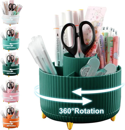 Cayxenful Pencil Holder For Desk,5 Slots 360°Degree Rotating Desk Organizers And Accessories,Desktop Storage Stationery Supplies Organizer, Cute Pencil Cup Pot For Office, School, Home (B-White)