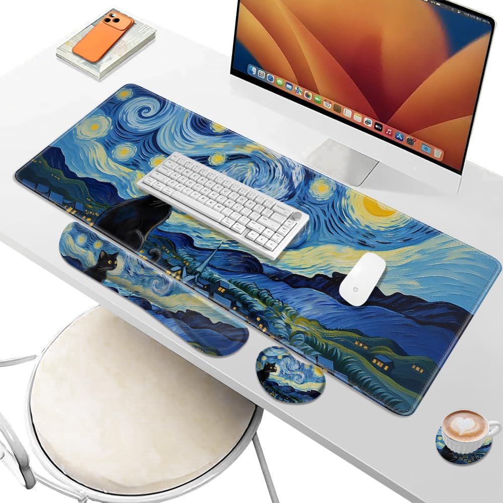 Desk Pad and Keyboard Wrist Rest, Large Mouse Pad + Keyboard Pad+Mouse Wrist Support, Non-Slip Desk Mat Protector for Office, Home 31.5×11.8 Inches Anime Dragon