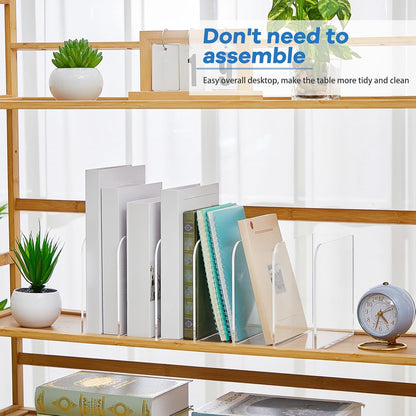 Suzile Clear Acrylic Magazine File Holder with Vertical Compartments Desk Organizer Book Rack for Desk Sorter Paper Folder Office Accessories(Clear,14.2 x 7.2 x 6.5 Inch)