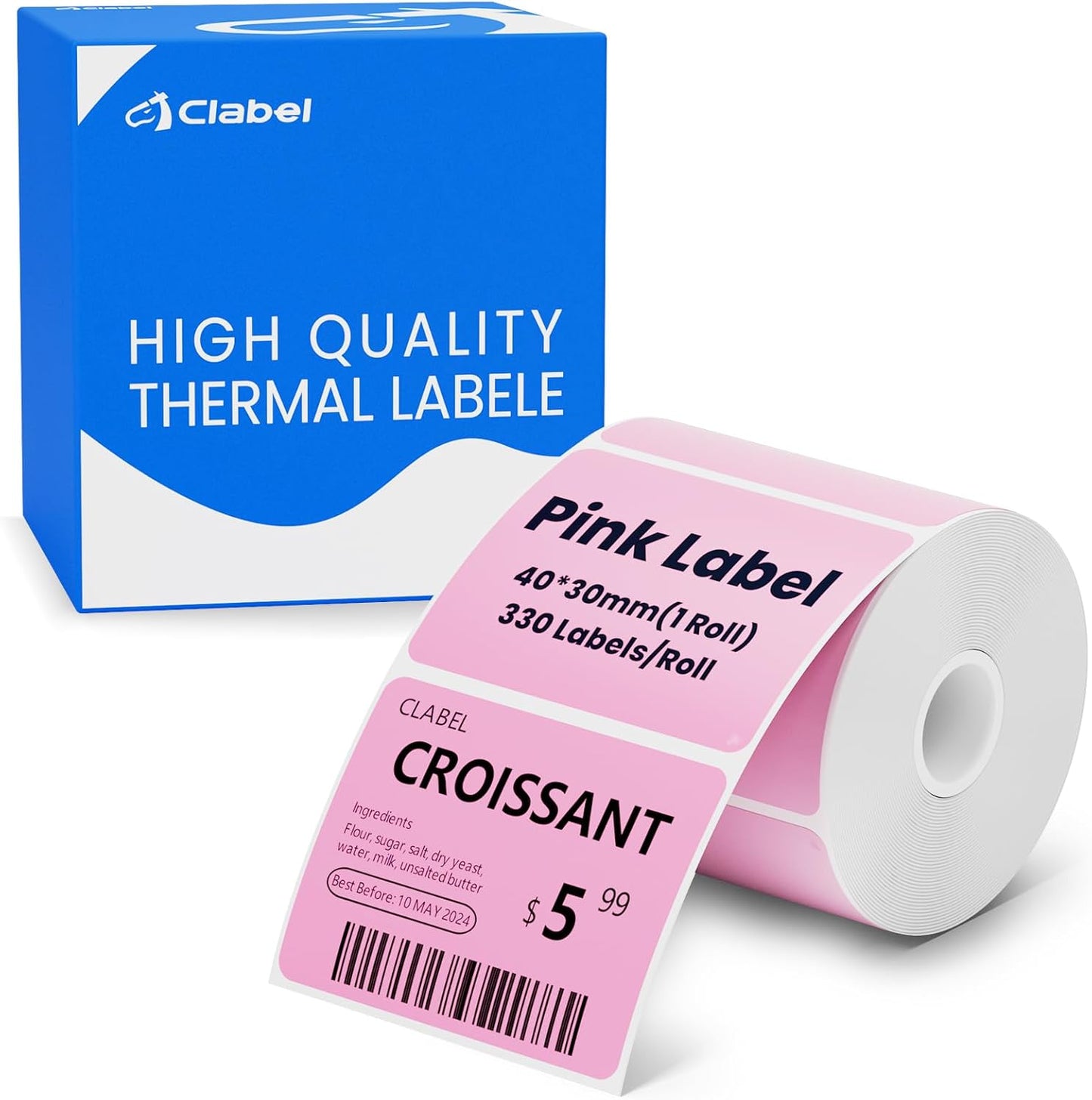 Clabel Printable White Cable Labels 6 Rolls of Thermal Self-Adhesive Paper Labels Tape, 25x78mm (1"x3") 100 Sheets Per Roll, Black Print on White Sticker Tags Durable