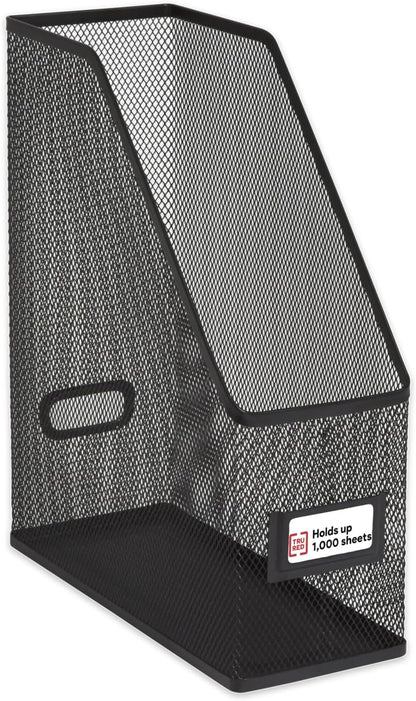 TRU RED Metal Magazine File Organizer, Black – Top‑Loading Desktop File Holder with Handle, Holds Up to 1000 Sheets