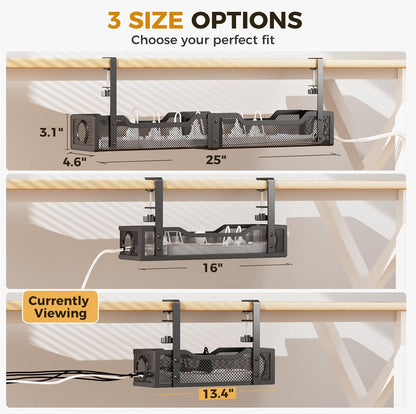 Under Desk Cable Management Tray White, Cinati Wire Organizers No Drill, Cable Tray with Clamp for Wire Management, Cord Organization Box for Office, Home - No Damage to Desk