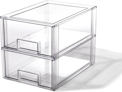 BINO | Stackable Storage Drawers, Shallow X-Large - Clear | THE CRATE COLLECTION | Storage Bins With Drawers Bathroom Organizers and Storage Organization and Storage Under Sink Organizer Vanity Home