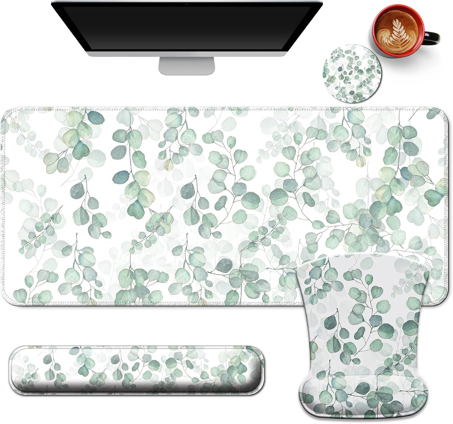 Desk Mat Set + Keyboard and Mouse Pad with Wrist Rest Support,4-in-1 Large Mousepad Computer Mats for Desktop Home & Office-Purple Butterflies