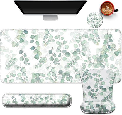Desk Mat Set + Keyboard and Mouse Pad with Wrist Rest Support,4-in-1 Large Mousepad Computer Mats for Desktop Home & Office-Purple Butterflies