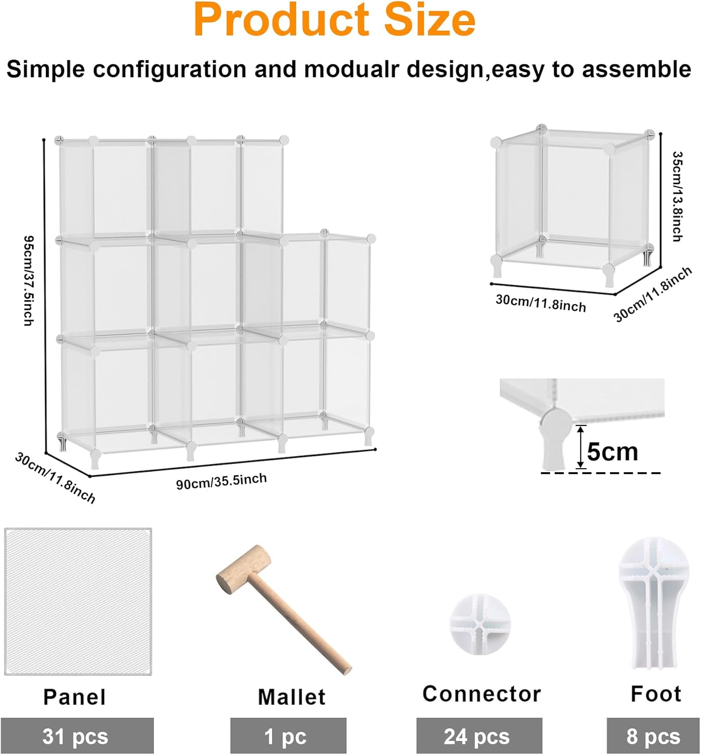 AWTATOS Cube Storage Organizer, 16 Cube Closet Organizer, Stackable Storage Cube Shelves, DIY Portable Closet Clothes Organizer Shelving for Bedroom, Closet, Wardrobe, Bathroom, White