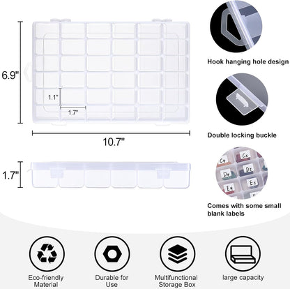 2 Pack 36 Grids Clear Plastic Organizer Box with Adjustable Dividers, Small Craft Organizers and Storage, Compartment Container for Bead, Nail, Jewelry, Art, DIY Crafts, Fishing Tackle, Small Items