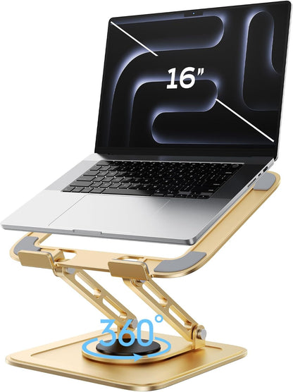 LOXP Adjustable Laptop Stand, Computer Stand with 360 Rotating Base, Ergonomic Laptop Riser Mount for Desk Foldable Protable Computer Desk Fits with MacBook Pro Air (10-16") - Black