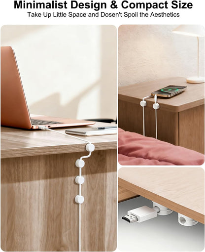 OneLeaf 8 Pack 360° Rotatable Strong Magnetic Cable Clips Cord Holder for Nightstand, 1s Lock Phone Charger Holder, Adhesive Magnetic Cord Clips for Home/Office/Car/Game Station, Smooth Adjustable