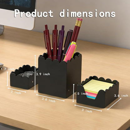 YAGELI Black Acrylic Desk Organizer Set of 3, Magnetic Modular Pen Holder with Sticky Notes & Paperclip Tray, Aesthetic Desk Accessories for Home Office & Minimalist Decor