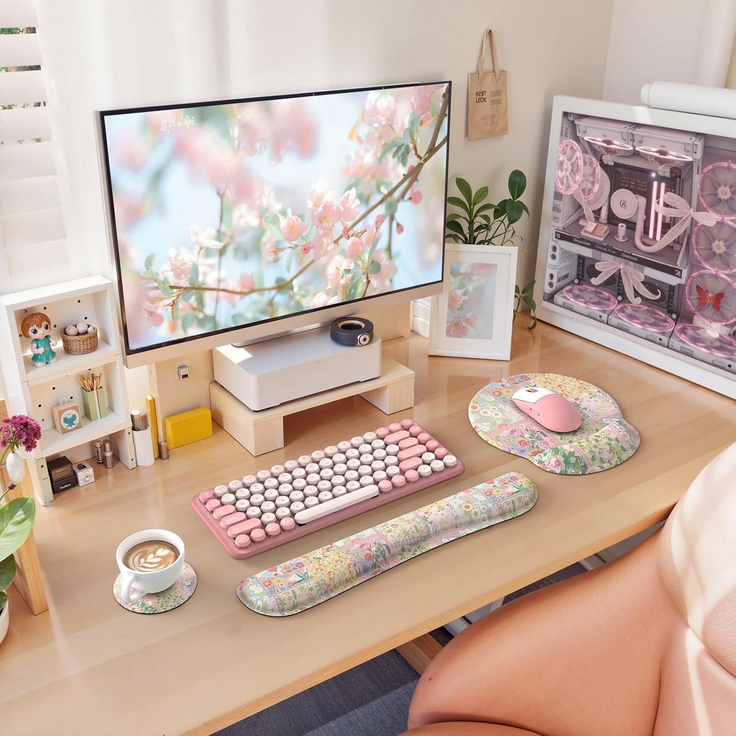 iLeadon Mouse Pad and Keyboard Wrsit Rest, Anti-Fatigue Gel Wrist Rest for Keyboard, Mouse Pad Set for Computer Women Office (Pink Floral)