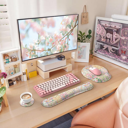 iLeadon Mouse Pad and Keyboard Wrsit Rest, Anti-Fatigue Gel Wrist Rest for Keyboard, Mouse Pad Set for Computer Women Office (Pink Floral)