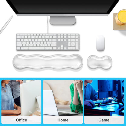 MOSISO Gel Keyboard Wrist Rest&Wrist Support for Mouse, Ergonomic Wrist Pad Soft Cooling Gel Pain Relief Easy Typing Pad Non-Slip Computer Laptop Wave Shaped Home/Office Wrist Cushion, Transparent