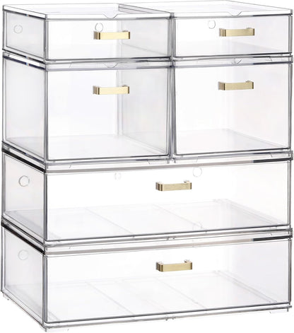 LALOBLUE Set of 5 Stackable Storage Drawers, Clear Acrylic Organizer Bins for Beauty Supplies, Perfect for Makeup Vanity, Undersink, Kitchen, Cabinet,Pantry Organization and Storage