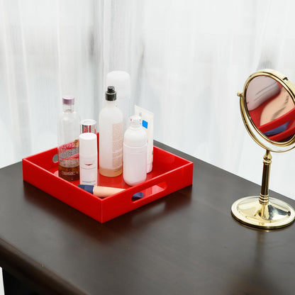 KEVLANG Clear Sturdy Acrylic Serving Tray with Handles-12x16Inch-Serving Coffee,Appetizer,Breakfast,Butler-Kitchen Countertop -Makeup Drawer Organizer-Vanity Table -Ottoman