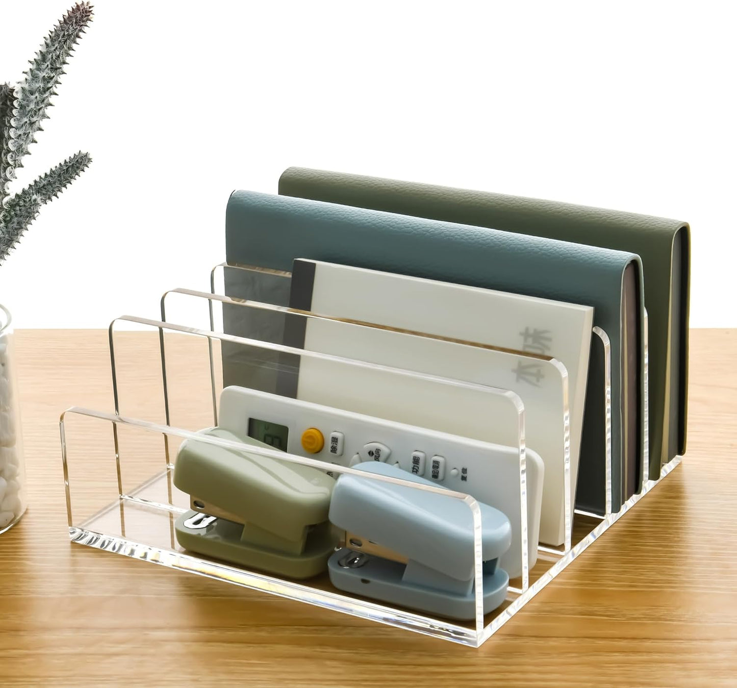 3 Compartments Clear Acrylic Mail Holder – Vertical Letter Sorter & Multifunction Desk Organizer for Bills, Documents, Notebooks – Modern Office/Home Envelope File Rack