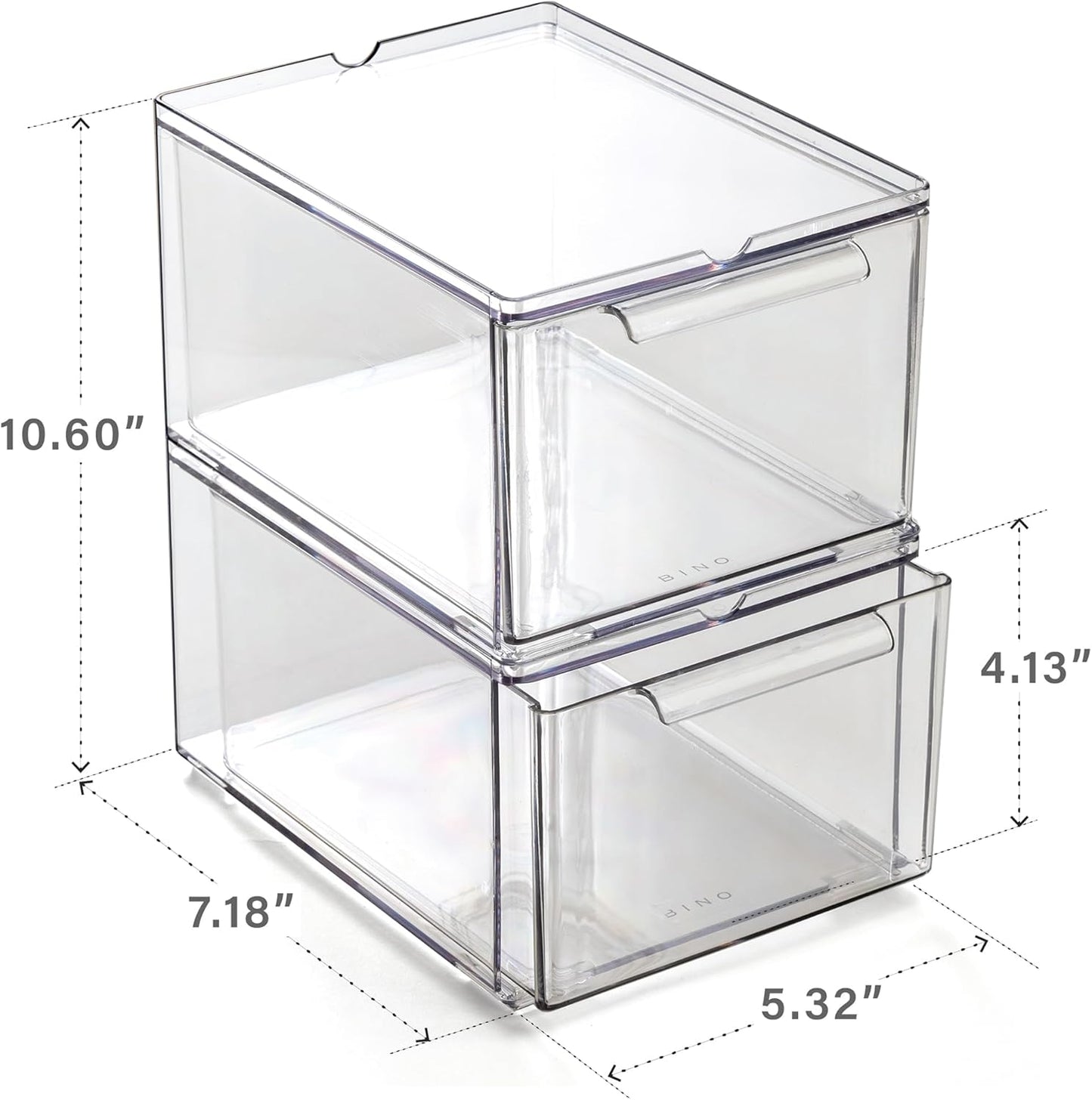 BINO | Clear Stackable Storage Drawers, Medium - 2 Pack | Clear Storage Drawers with Built-In Handles | Durable Plastic Organizer Drawer | Modular Stackable Drawer Acrylic Organizer