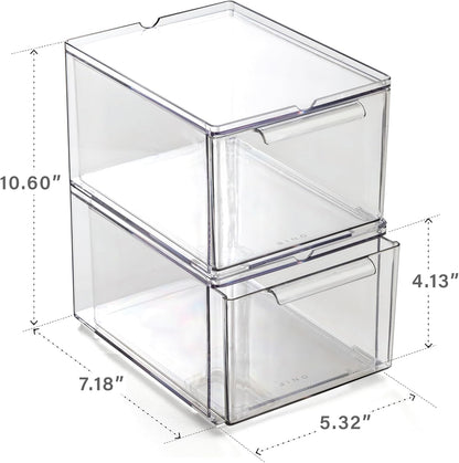 BINO | Clear Stackable Storage Drawers, Medium - 2 Pack | Clear Storage Drawers with Built-In Handles | Durable Plastic Organizer Drawer | Modular Stackable Drawer Acrylic Organizer
