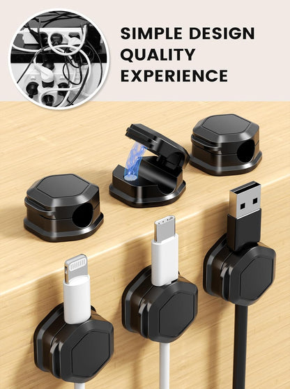 6 Pack Magnetic Cable Clips, Cable Smooth Adjustable Cord Organizer Holder, Hide Phone Charging Cable Keeper, Strong Adhesive Wire Charger Holder for Nightstand, Desk, Car, Office Supplies