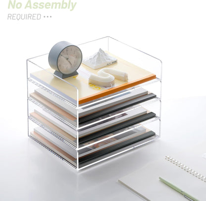 SANRUI Paper Organizer for Desk,Acrylic Stackable Letter Tray, Clear Desk Organizer, Paper Sorter for Office,Home or School,2-Pack