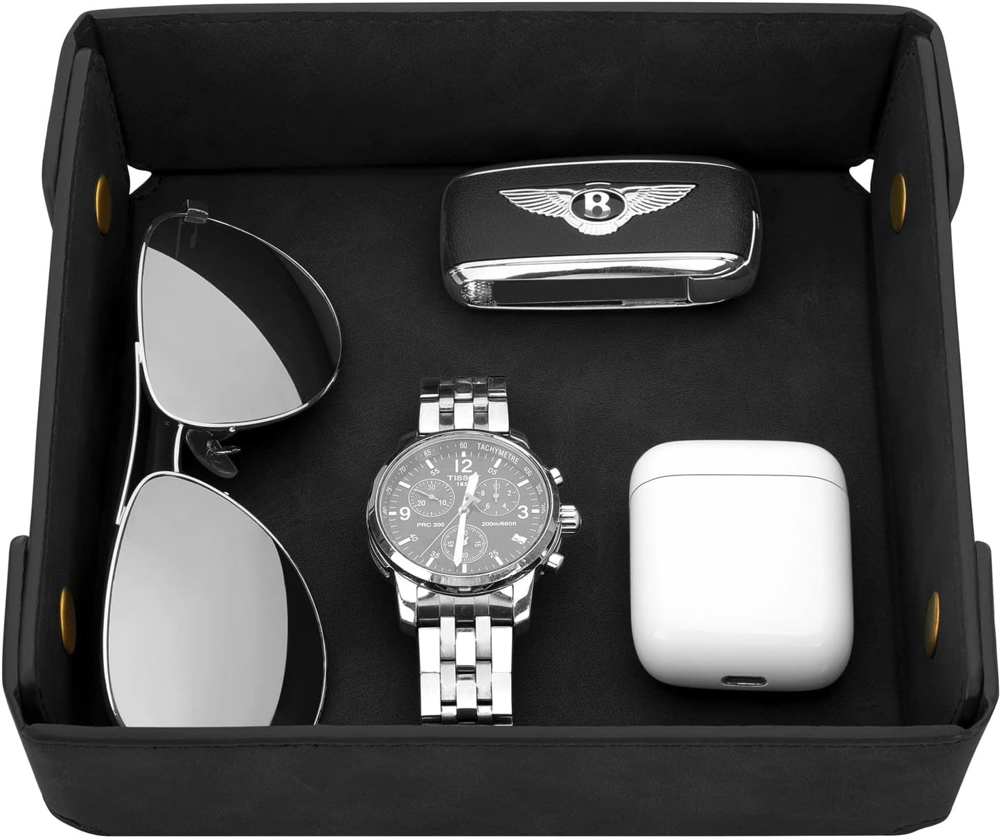 CASIRENA Faux Leather Valet Tray Organizer for Men - Catch-All Tray for Entryway Table Key, Wallet, Watch, Coin Change, Phone, Dresser EDC Dump Jewelry, Bedside Nightstand Desk-top Catchall