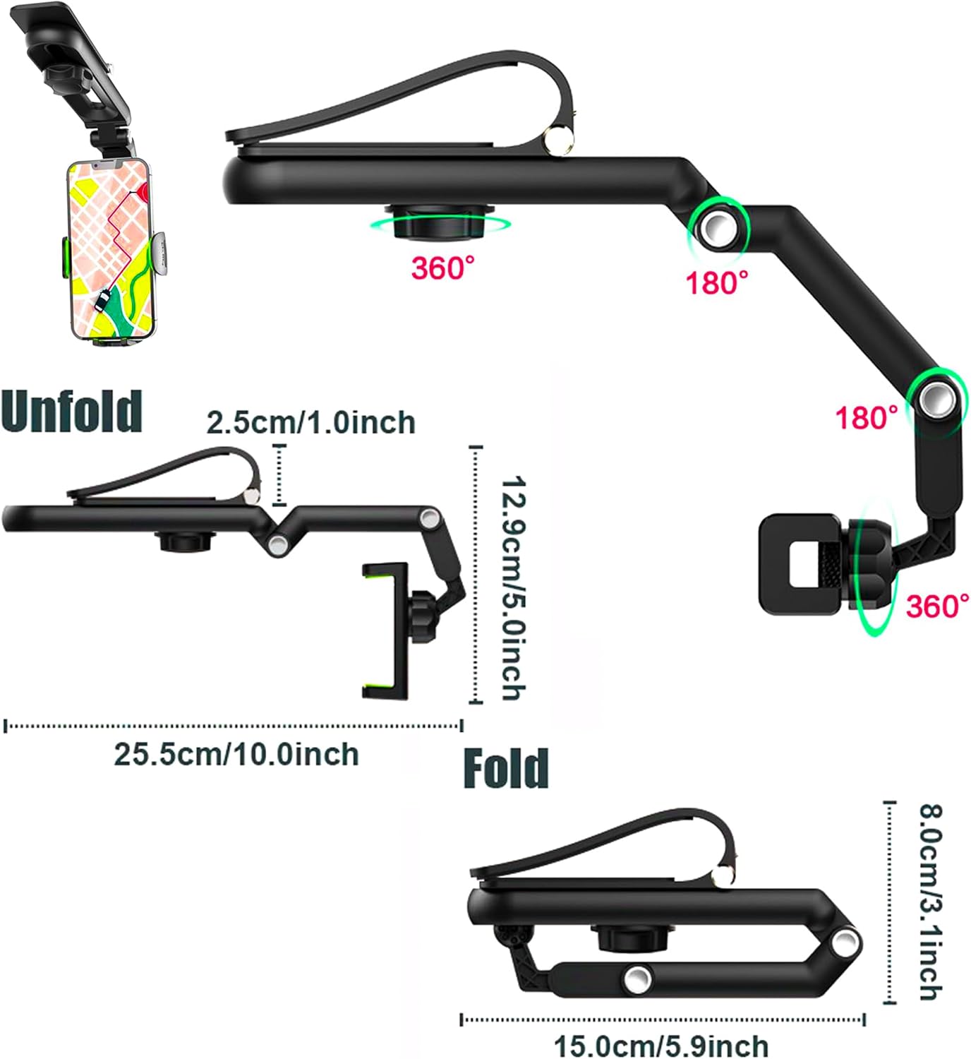 Foldable Phone Stand for Desk | Six Position Adjustable Folding Bracket for Cell Phone | Black Cellphone Holder for Desk & Smartphone Stand | Cellphone & Accessories for Men & Women