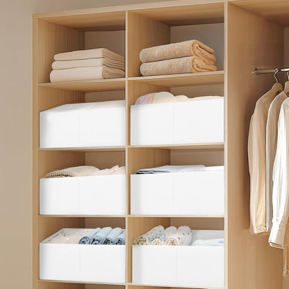 DIMJ Closet Storage Bins, 6 Pack Storage Baskets for Shelves, Foldable Closet Organizer with Handle, Linen Closet Organizers and Storage for Clothes, Toys, Towel, Books (Black)