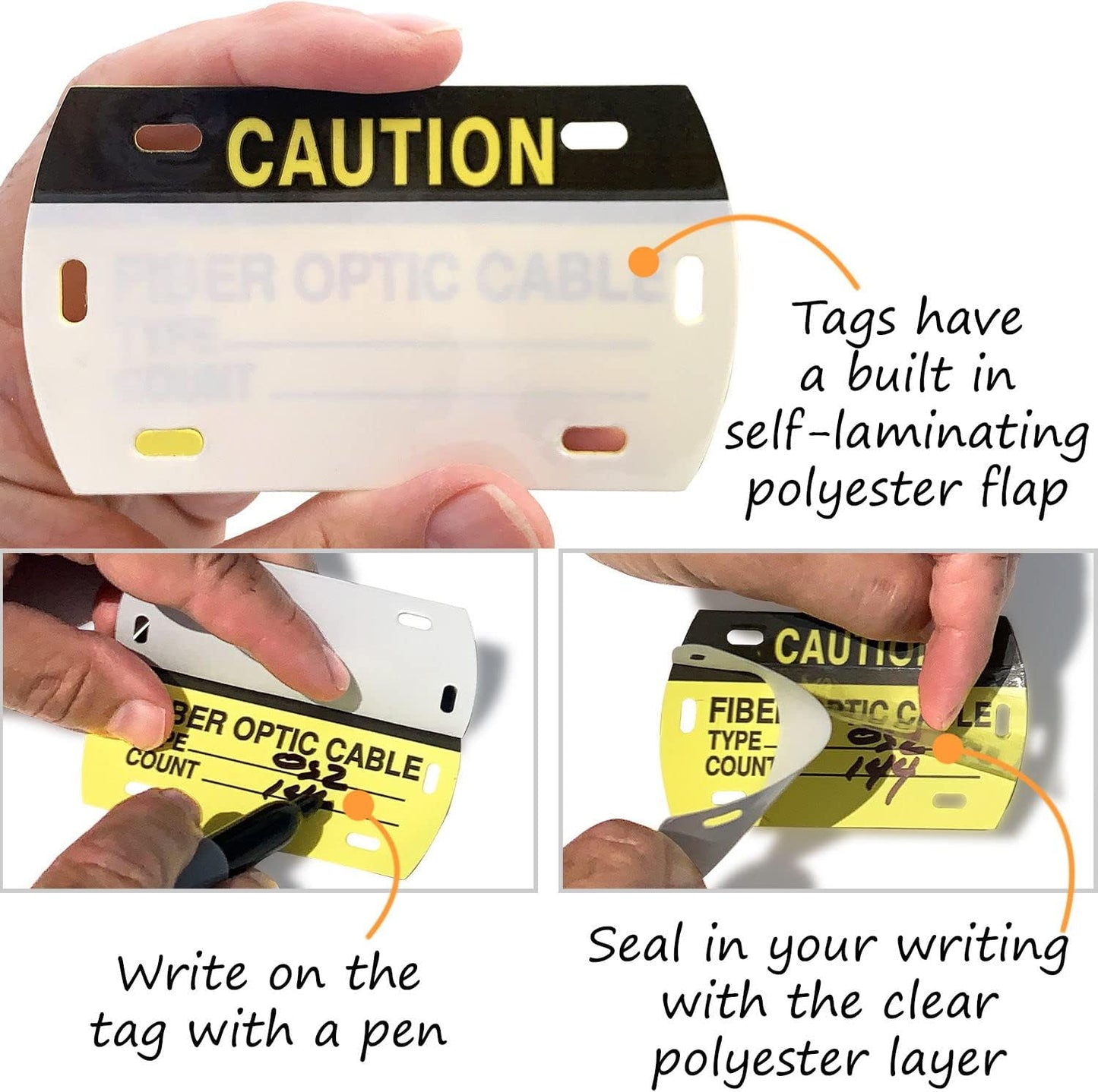 SmartSign Caution Fiber - Optic Cable Tags | 3.5" x 2" Self-Laminating ID Labels,16 mil HDPE, Pack of 50, Made in USA