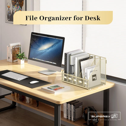 SUPEASY Desk Organizers Metal Desk Magazine File Holder with 5 Vertical Compartments Rack File Organizer for Office Desktop, Classroom, Home Workspace, Black