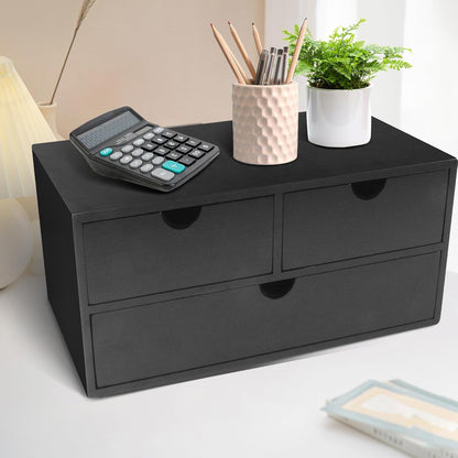 Charmewooden Bamboo Desk Organizer 3 Drawer with Shelf, Countertop Organizer with Drawers Makeup Storage Drawer 3 Drawers Tabletop Storage Organization Box Home Office Workspace（White）