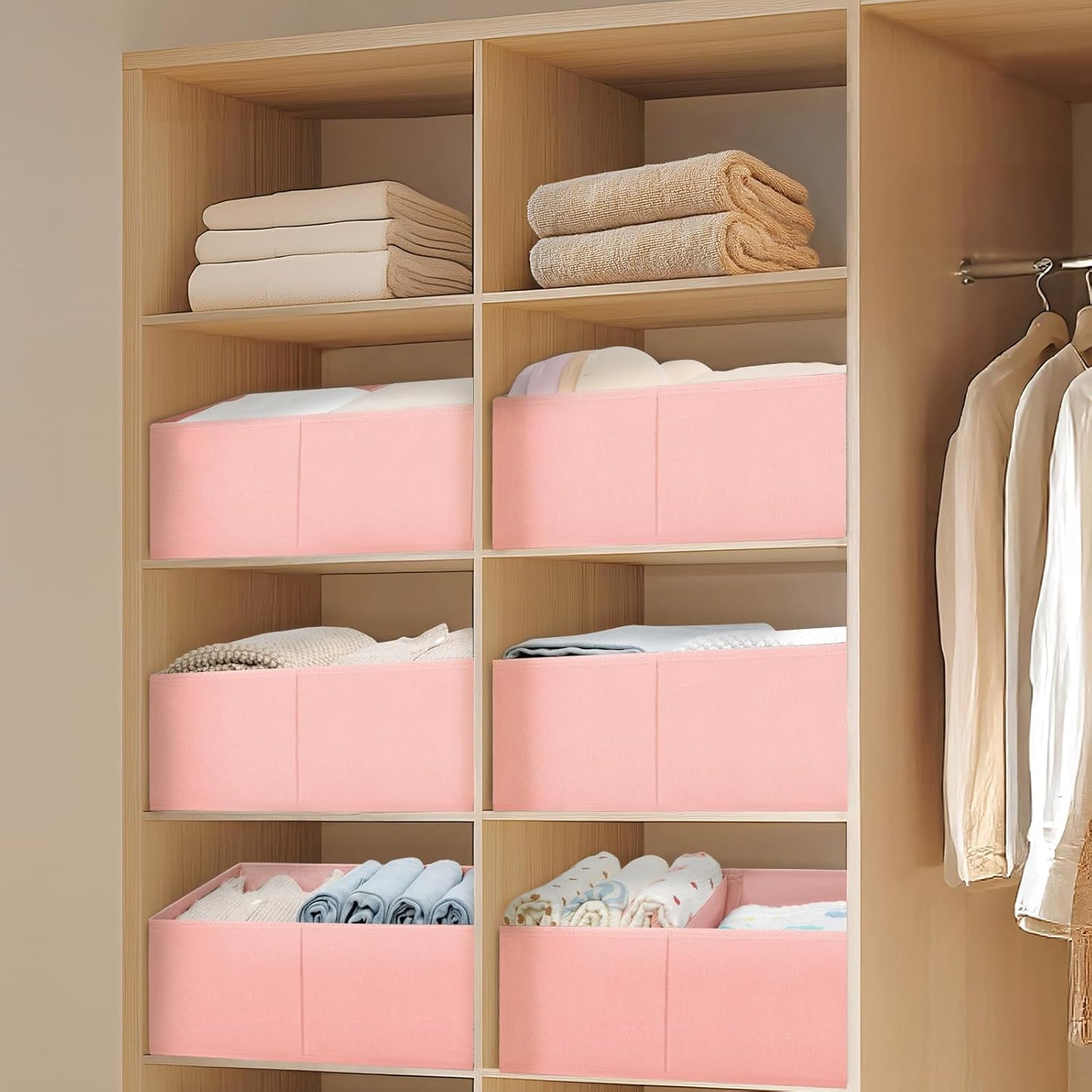 DIMJ Closet Storage Bins, 6 Pack Storage Baskets for Shelves, Foldable Closet Organizer with Handle, Linen Closet Organizers and Storage for Clothes, Toys, Towel, Books (Black)