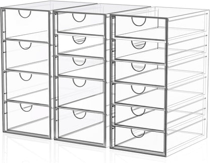 YFXCVSL Acrylic Makeup Organizer with 19 Drawers, 4 Pack Clear Storage Drawers, Bathroom Makeup Organizer for Palettes, Cosmetic, and Beauty Supplies,Ideal for Vanity, Cabinet,Desk Organization
