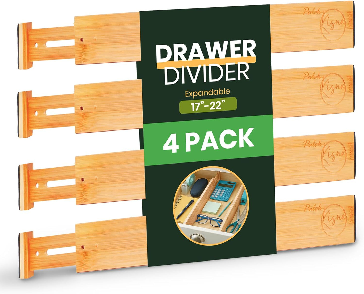Adjustable Bamboo Drawer Dividers, Drawer Organizer for Kitchen, Bedroom, Bathroom, Office Desk, Dresser Nursery & Silverware, Natural Wooden Separators with Soft Foam Ends, Expandable