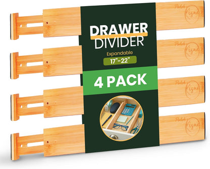 Adjustable Bamboo Drawer Dividers, Drawer Organizer for Kitchen, Bedroom, Bathroom, Office Desk, Dresser Nursery & Silverware, Natural Wooden Separators with Soft Foam Ends, Expandable