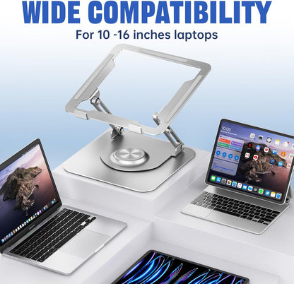JOYEKY Laptop Stand for Desk, Adjustable Computer Stand with 360° Rotating Base, Ergonomic Laptop Riser for Collaborative Work, Foldable & Portable Laptop Stand, fits for All 10-16" Laptops (Grey)