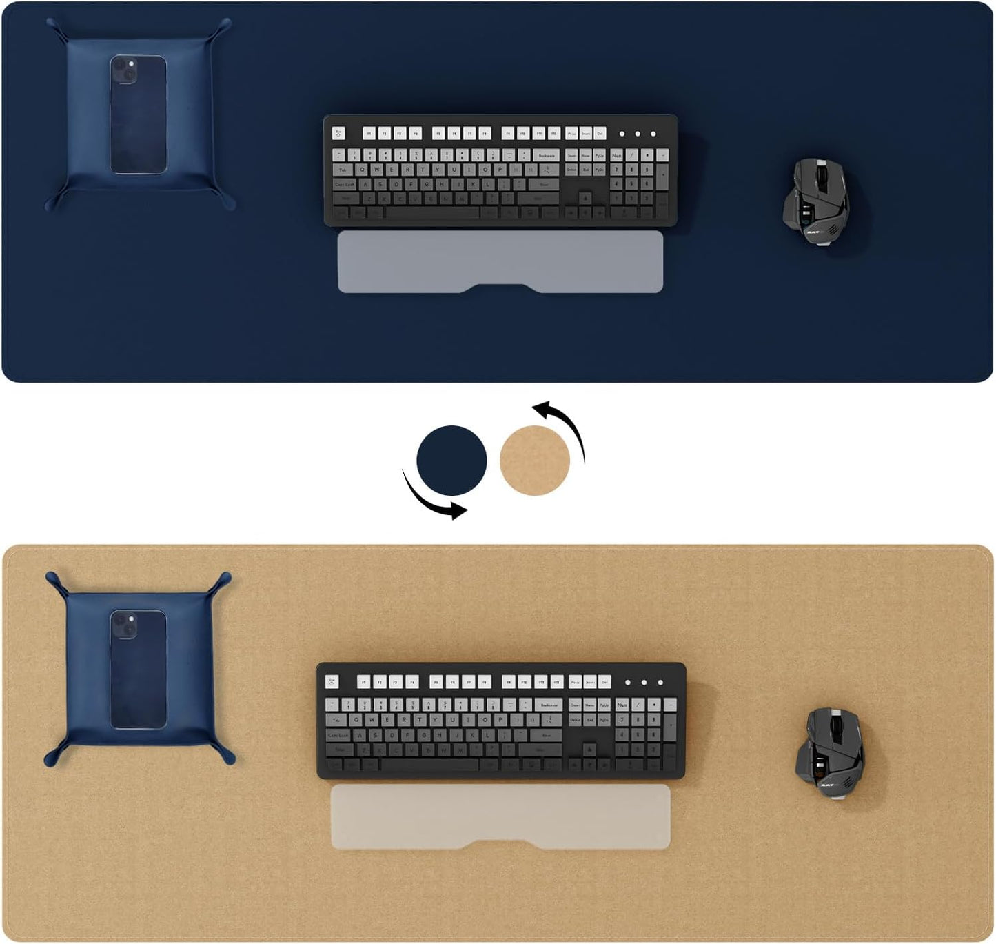 DAWNTREES Dual Sided Desk Mat,Leather Desk Pad,Cork Desk Mat Protector,with PU Leather Valet Tray Organizer,Large Mouse Pad,Desk Writing Pad for Office and Home(Dark Green 31.5"x15.8")