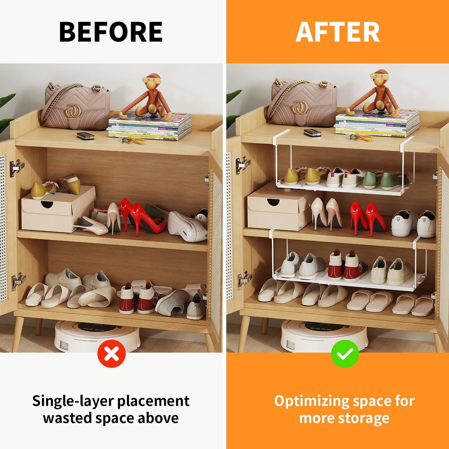 1 Pack Expandable Under Cabinet Shelf, Under Shelf Basket with 0.94 Inches Thick Clips for Kitchen Cupboard, Metal Hanging Under Desk Basket for Laundry Room, Cabinet, Shoe Rack