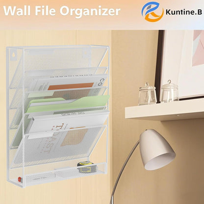 Kuntine.B Wall File Organizer Office Hanging Magazine Holder Wall File Organizer for Office Home (Black, 5 Tier)