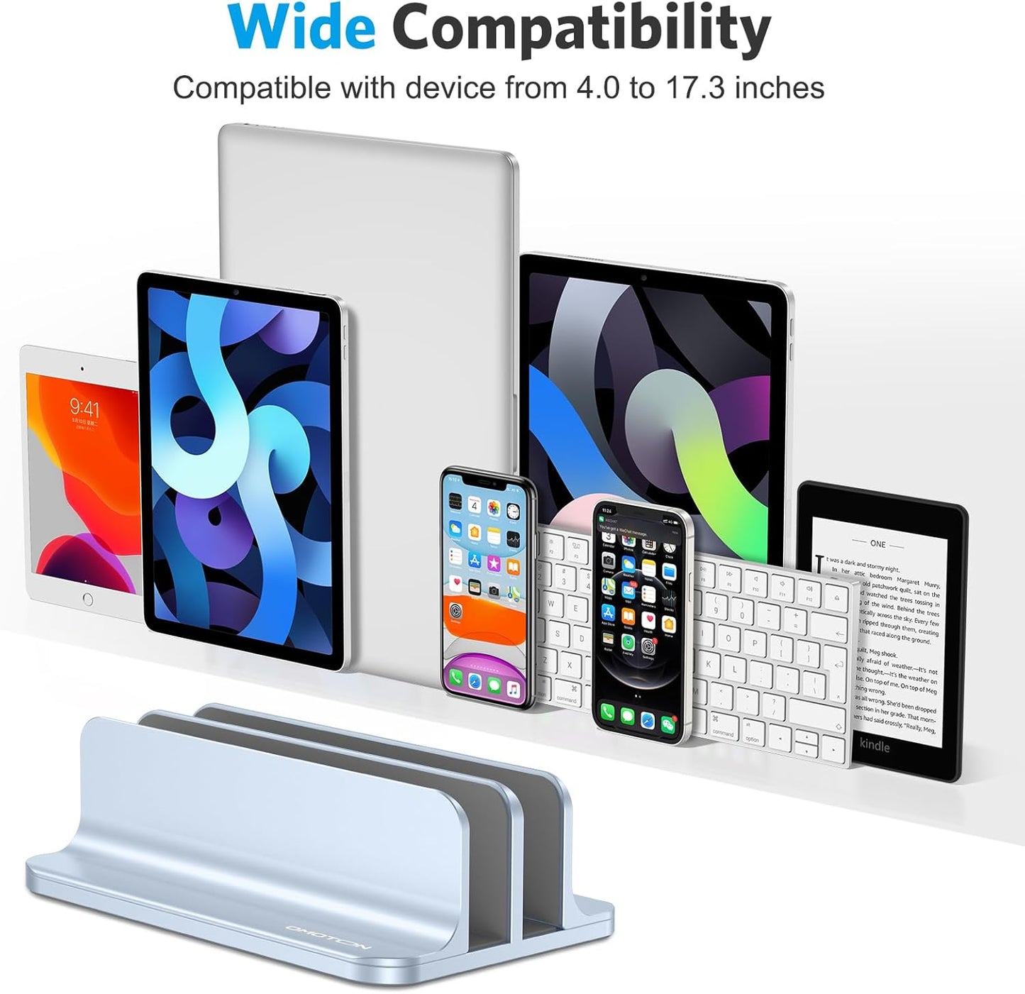 OMOTON Vertical Laptop Stand [Updated 3-Slots Version], Desktop Aluminum Mac Book Stand with Adjustable Dock Size, Fits All Mac Book, Chrome Book and Gaming Laptops (Up to 17.3 inch), Starlight