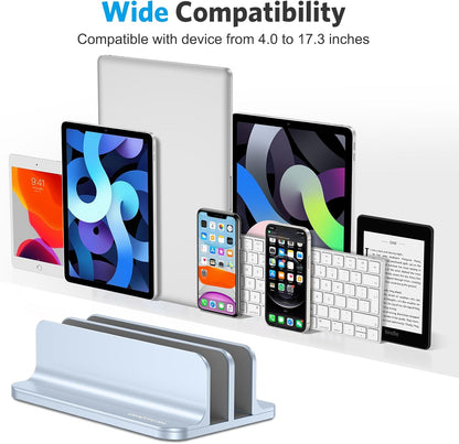OMOTON Vertical Laptop Stand [Updated 3-Slots Version], Desktop Aluminum Mac Book Stand with Adjustable Dock Size, Fits All Mac Book, Chrome Book and Gaming Laptops (Up to 17.3 inch), Starlight