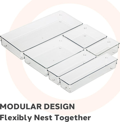 Oggi Set of 5 Clear Drawer Organizers - (1) 3x6.25, (2) 3x9.5, (2) 3x12.5 - Ideal for Organizing Kitchen Drawers, Office, Desk, Silverware, Kitchen Utensils, Cosmetics and Bathrooms