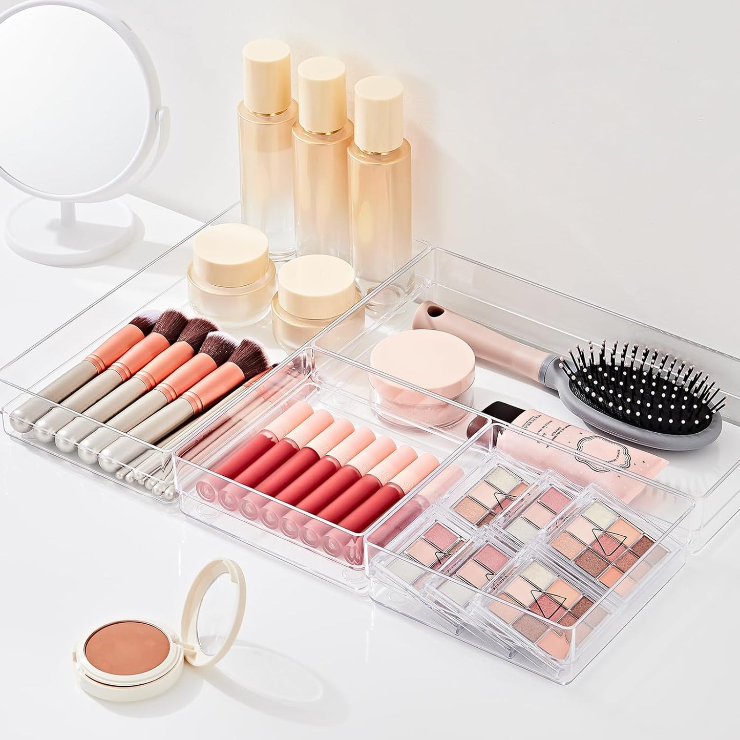 SMARTAKE 6 PCS Clear Plastic Drawer Organizers Set, Large Size Non-Slip Desk Drawer Organizer, Versatile Bathroom and Vanity Drawer Organizer Trays for Makeup, Bedroom, Office, Kitchen Utensils
