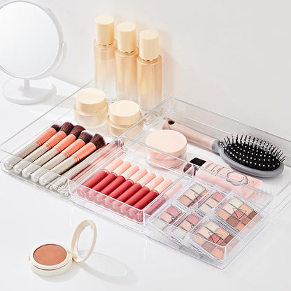 SMARTAKE 6 PCS Clear Plastic Drawer Organizers Set, Large Size Non-Slip Desk Drawer Organizer, Versatile Bathroom and Vanity Drawer Organizer Trays for Makeup, Bedroom, Office, Kitchen Utensils