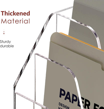 Wall Hanging File Folder Organizer for Desk, 3-Tier Acrylic Magazine Rack Wall Mount File Holder, Clear Paper Document Office Organizer - 1 Pack