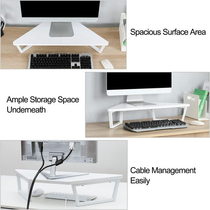 TEAMIX 26 inch Triangle Monitor Stand Riser, Desktop Corner Shelf with Metal Leg Wood Computer Stand with Storage Laptop Riser Office Organization